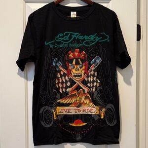 Ed Hardy Black Tee with Colorful Graphic